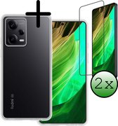 Hoes Geschikt voor Xiaomi Redmi Note 12 Pro+ Hoesje Siliconen Back Cover Case Met 2x Screenprotector - Hoesje Geschikt voor Xiaomi Redmi Note 12 Pro+ Hoes Cover Hoesje - Transparant