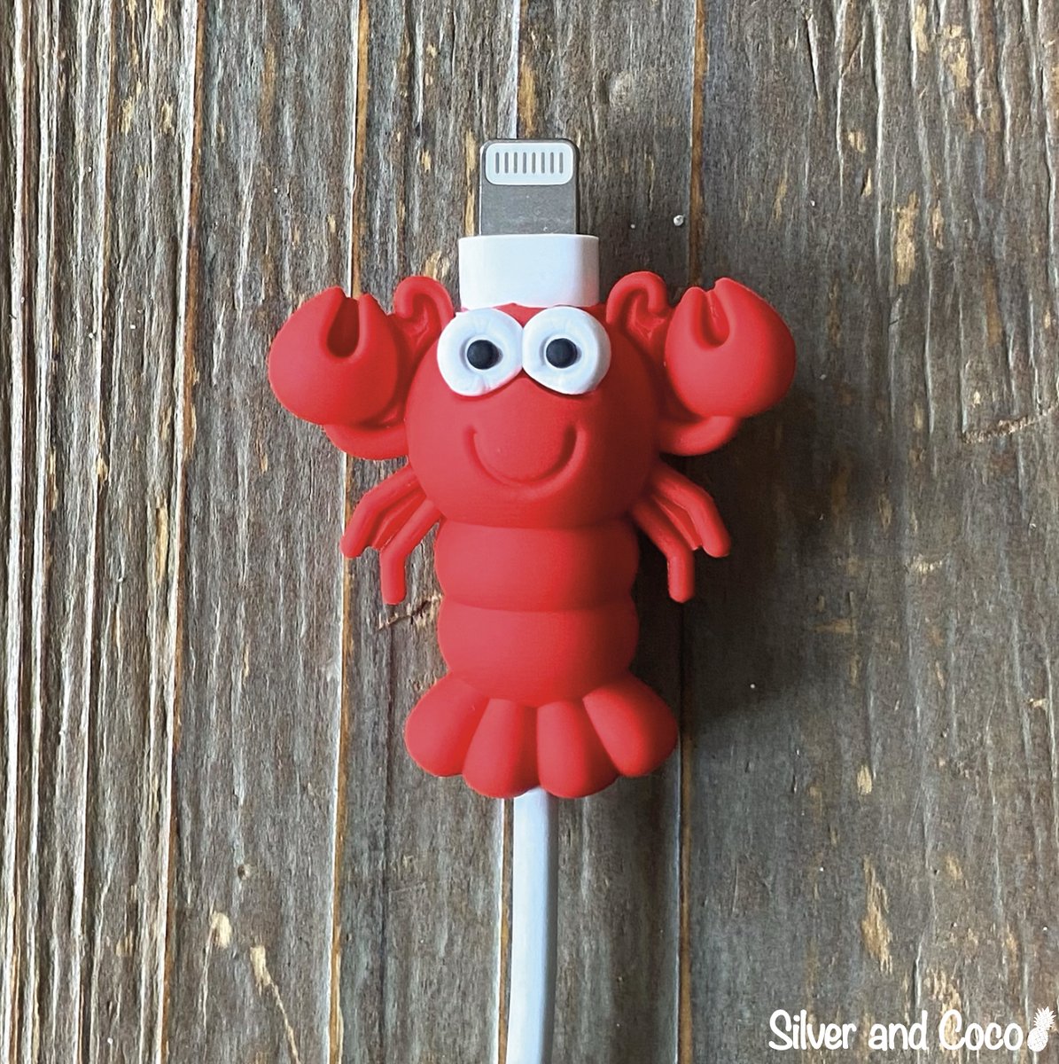 SilverAndCoco® - Kabeldiertjes / Kabelprotector / Kabelbeschermer Mobiele Telefoon Kabel Lader beschermer / Kabelbijter iPhone iPad Android oplader - Kreeft