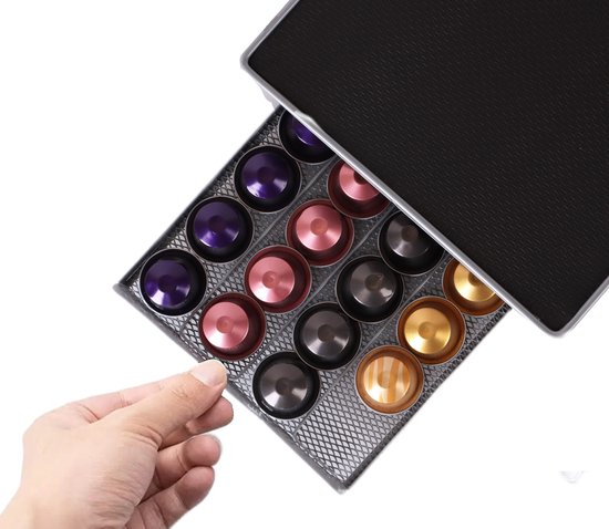 Castell Deco Organizer voor koffiecapsules, compatibel met Nespresso- capsules, 100% metaal en hout, capaciteit 50 x, voor het opbergen van koffiecapsuledispensers (bamboe