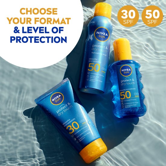 NIVEA SUN Protect & Dry Touch Transparante Zonnebrand Spray - SPF 30 - Sport Zonnespray - Waterproof - Geen witte strepen - 200 ml
