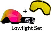 Luxe Magnetische Snowboardbril / Skibril SET - Roze Lens & Lowlight Lens (Slecht weer-lens) Zwart Frame + Beschermcase & Microfiber hoes - PolarShred - Anti fog - Cat.3 - 100% UV Bescherming - VLT 16%