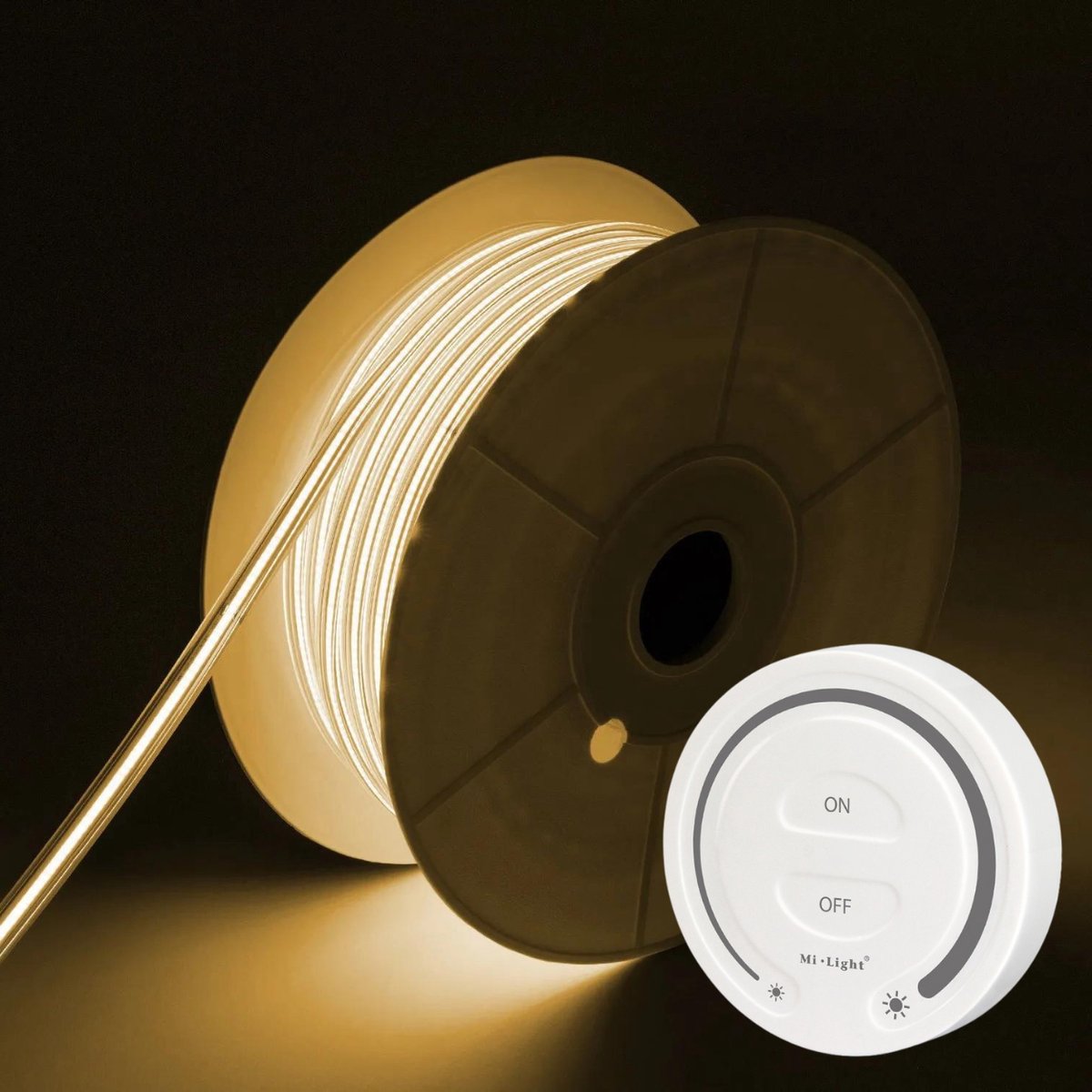 DiamantLED COB LED Strip - Warm Wit 2700k - 30 Meter in één rol(1x 30meter) - 800Lumen per meter - 220V - Waterdicht(IP65) - Complete Set - Met Mi-Light(MiBoxer) Draadloze Touch Wandbediening(Wit)
