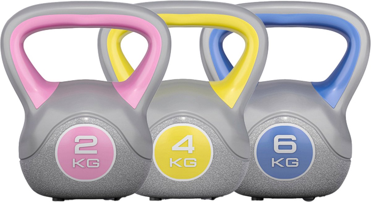 Gorilla Sports Kettlebells - Kunststof Trendy - 2 kg, 4 kg & 6 kg - Set van 3