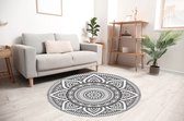 Vloerkleed vinyl rond | Mandala zwart/wit | 140 cm Rond | Onze materialen zijn PVC vrij en hygienisch