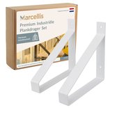 Marcellis - Industriële plankdrager - Voor plank 25cm - mat wit - staal - incl. bevestigingsmateriaal + schroefbit - type 1