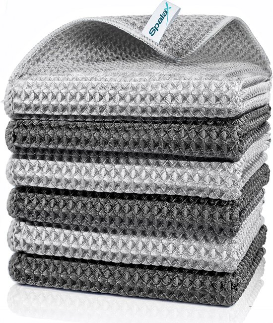 Spalax MicroWaffle Vaatdoek Set 6 Stuks - Sterk Absorberende Microvezeldoekjes - Wasbaar - 30 x 30 cm