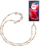 Telefoonkoord + Hoesje Geschikt voor Motorola Moto G24 - Lengte Verstelbaar - Telefoonketting - Shock Proof Case - Wit Goud