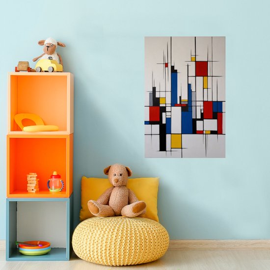 Tableau style Skyline Piet Mondrian - Peinture Piet Mondrian sur verre - Décoration murale skyline - Décoration murale industrielle - Peintures sur verre acrylique - Peintures - 60 x 90 cm 5mm