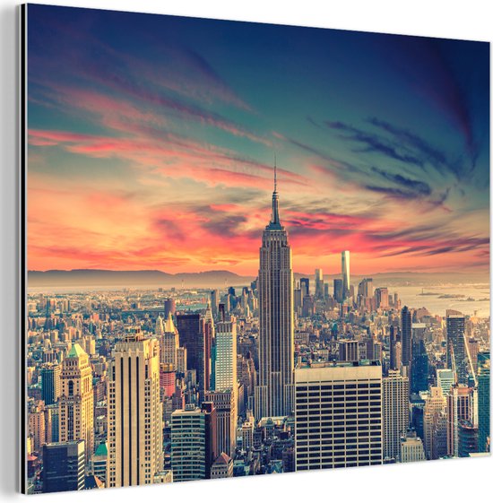 Wanddecoratie Metaal - Aluminium Schilderij Industrieel - New York - Manhattan - Empire State Building - 160x120 cm - Dibond - Foto op aluminium - Industriële muurdecoratie - Voor de woonkamer/slaapkamer