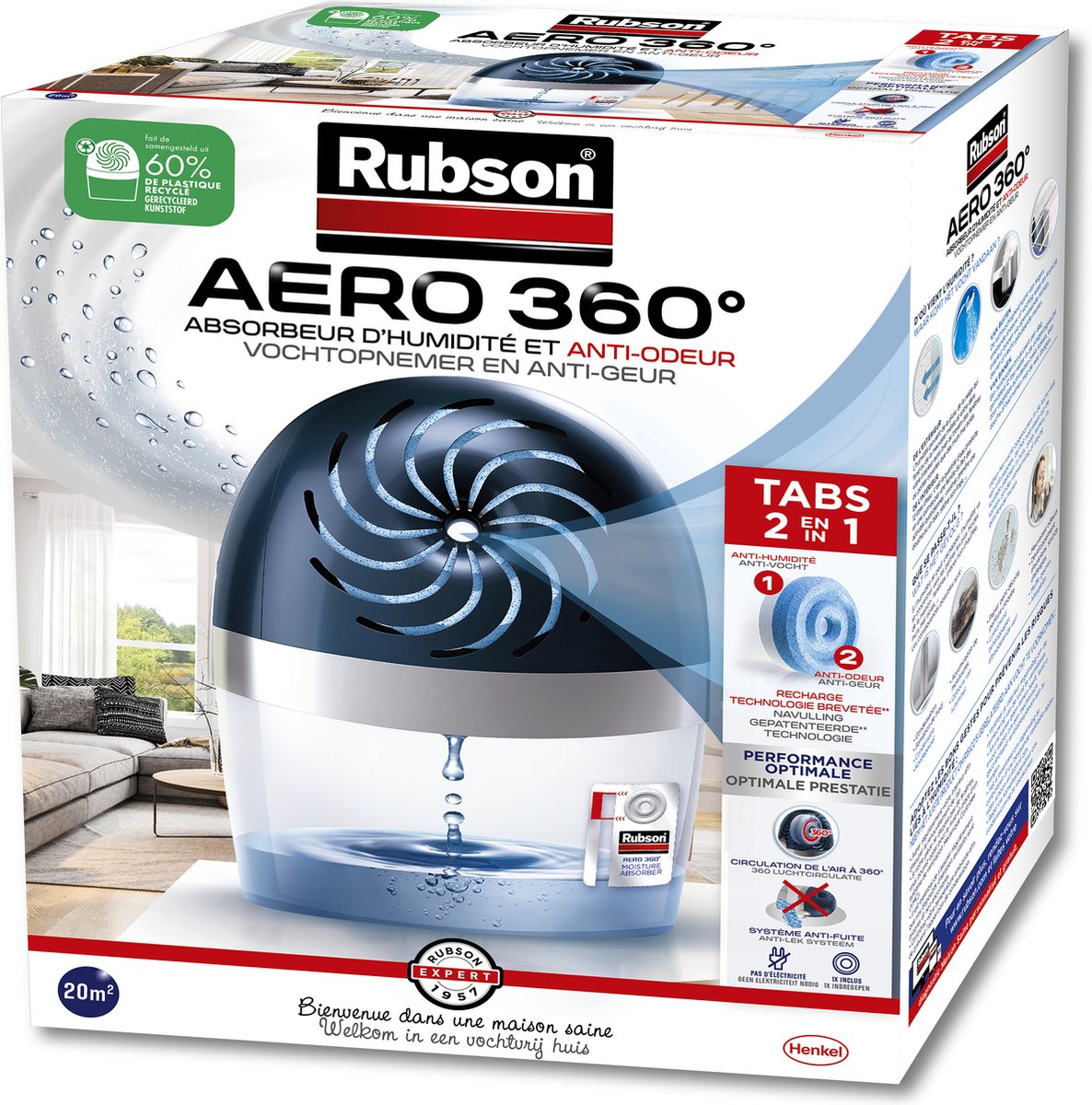 Rubson Vochtopnemer AERO360 Toestel 20m2 | Luchtontvochtiger Toestel | Vochtvanger Badkame