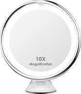 Make-upspiegel Cosmetische Spiegel met Verlichting, 10x Vergroting Douchespiegel, Sterke Zuignap en 2 Helderheidsniveaus, Scheerspiegel Tafelspiegel 360° Draaibaar voor Thuis en op Reis