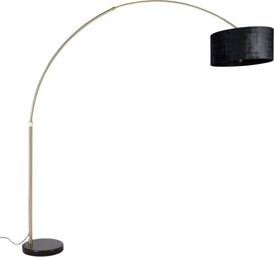 QAZQA xxl - Moderne Booglamp | Vloerlamp | Staande Lamp met kap - 1 lichts - H 2690 mm - Zwart Goud - Woonkamer | Slaapkamer