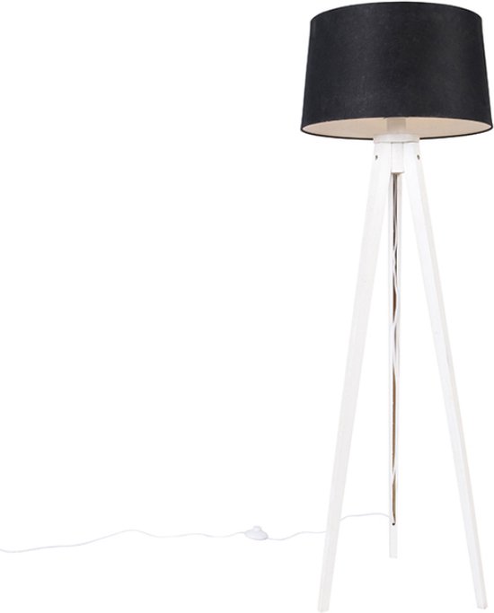 QAZQA tripod_classic - Klassieke Vloerlamp | Staande Lamp met kap - 1 lichts - H 136 cm - Zwart - Woonkamer | Slaapkamer