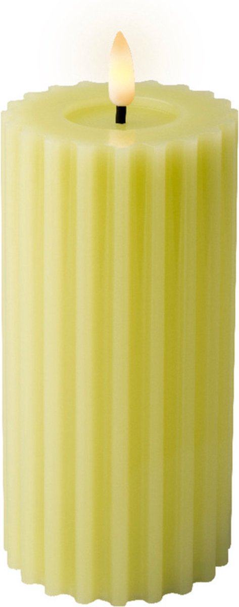 Lumineo luxe LED kaars/stompkaars - groen ribbel - D7,5 x H17,5 cm - timer Lime
