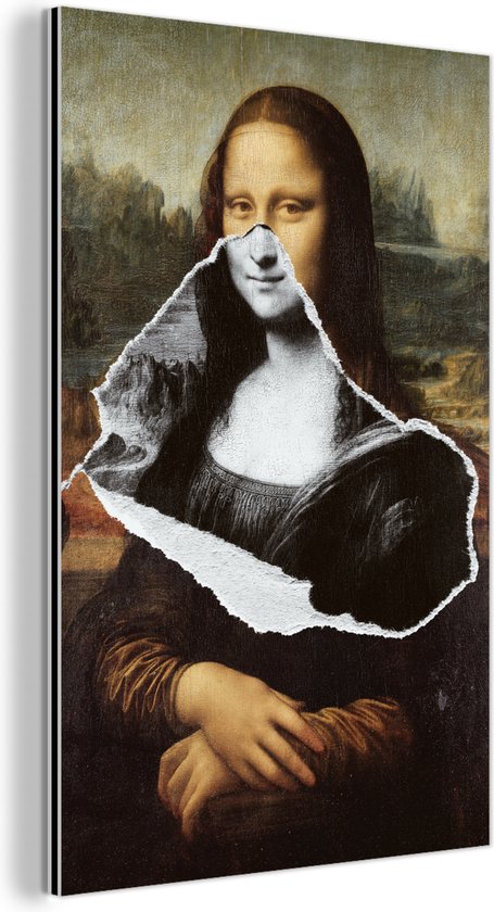 Wanddecoratie Metaal - Aluminium Schilderij Industrieel - Mona Lisa - Zwart - Wit - Da Vinci - 60x90 cm - Dibond - Foto op aluminium - Industriële muurdecoratie - Voor de woonkamer/slaapkamer