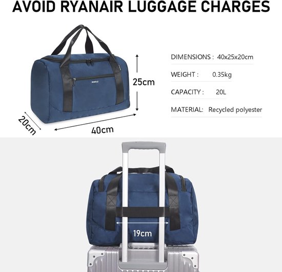 Narwey Ryanair Handbagage 40x20x25 opvouwbare reistas handbagage voor Onder-Stoel Cabine Tas Reizen, Lichtgewicht Weekendtas Reistas voor Dames en Heren 20L (Zwart Narwey Ryanair Handbagage 40x20x25 opvouwbare reistas handbagage voor Onder-Stoel Cabine Tas Reizen, Lichtgewicht Weekendtas Reistas voor Dames en Heren 20L (Zwart