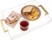 Acryl dienblad, gouden handgrepen, 16" x 12" x 2" decoratief dienblad voor tafel, eten, drankjes serveerschaal voor aanrecht, keuken, badkamer, feest, dienblad (helder)