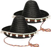 4x stuks zwarte Mexicaanse verkleed sombrero hoed 25 cm voor kinderen - Carnaval hoeden