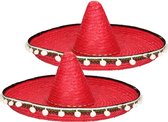 2x stuks rode Mexicaanse verkleed sombrero hoed 60 cm voor volwassenen - Carnaval hoeden