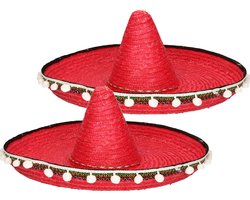 2x stuks rode Mexicaanse verkleed sombrero hoed 60 cm voor volwassenen - Carnaval hoeden