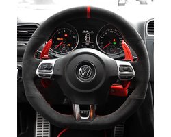 JDtuning® | Premium Alcantara stuurhoes | Geschikt voor Golf 6 DSG GTD GTI R Scirocco Passat Polo Tiguan Volkswagen – Rood
