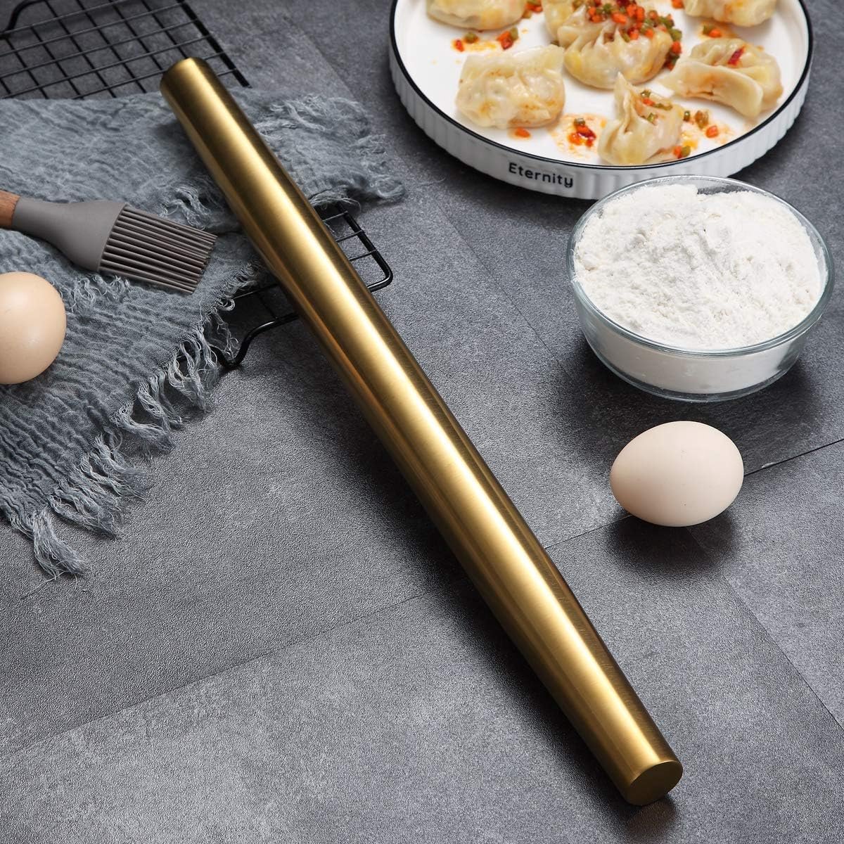 Deegroller 42 cm roestvrijstalen deegroller met gouden titanium coating voor het bakken van pizzadeeg cake essentieel keukengerei cadeau-ideeën voor bakkers