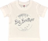 Shirt Aankondiging zwangerschap Promoted to Big Brother 2024 | korte mouw | Wit/grijs | maat 86/92 zwangerschap aankondiging bekendmaking Baby big bro brother Grote Broer