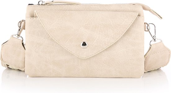 Schoudertasje / crossbodytasje met geweven schouderriem, beige