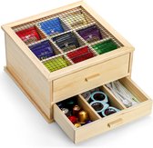 Boîte à Thé En Bois Rustique Avec 8 Compartiments Et 3 Tiroirs - Rangement Sachets De Thé, Capsules Café, Sucre, Accessoires