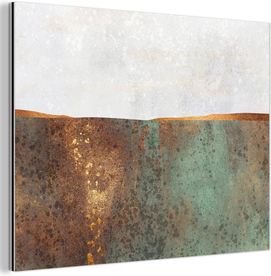 Wanddecoratie Metaal - Aluminium Schilderij Industrieel - Abstract - Luxe - Goud - 80x60 cm - Dibond - Foto op aluminium - Industriële muurdecoratie - Voor de woonkamer/slaapkamer