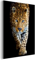 Décoration murale Métal - Peinture Aluminium Industrielle - Léopard - Animaux - Portrait - Animaux sauvages - Zwart - 90x120 cm - Dibond - Photo sur aluminium - Décoration murale industrielle - Pour le salon / chambre