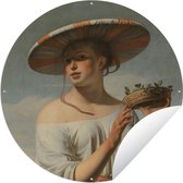 Tuincirkel Meisje met een brede hoed - Schilderij van Caesar Boëtius van Everdingen - 150x150 cm - Ronde Tuinposter - Buiten