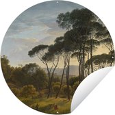 Tuincirkel Italiaans landschap met parasoldennen - Schilderij van Hendrik Voogd - 150x150 cm - Ronde Tuinposter - Buiten