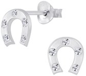 Joy|S - Zilveren hoefijzer oorbellen - 7 mm - kristal
