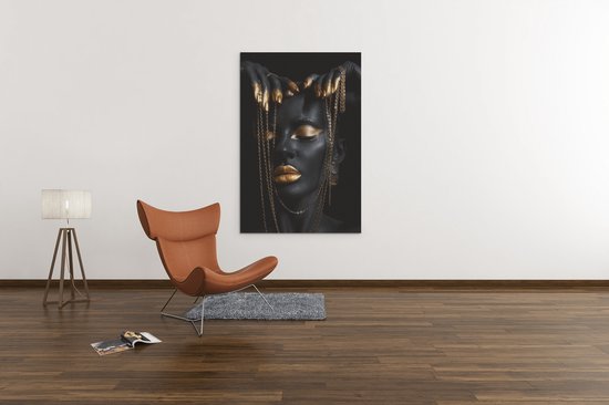 Foto op Canvas - Schilderijen - Vrouw - Gouden Sieraden - 90x60x2 cm