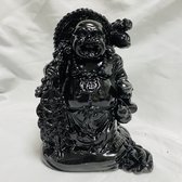 De lachende boeddha met Yuanbao Feng Shui / rijkdom geluk en langleven 14cm zwart