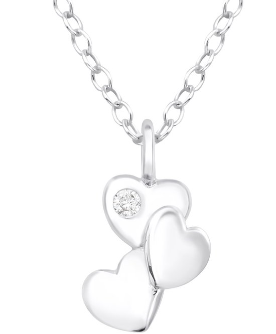 Joy|S - Zilveren hartjes hanger met ketting - 3 hartjes 6 x 9 mm - ketting 45 cm