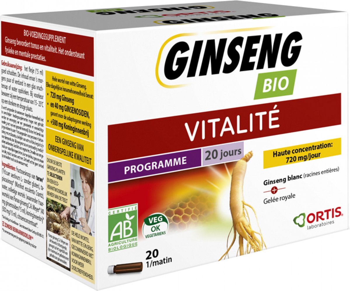 Goedkoopste Ortis Ginseng Organic Vitality 20 Flesjes