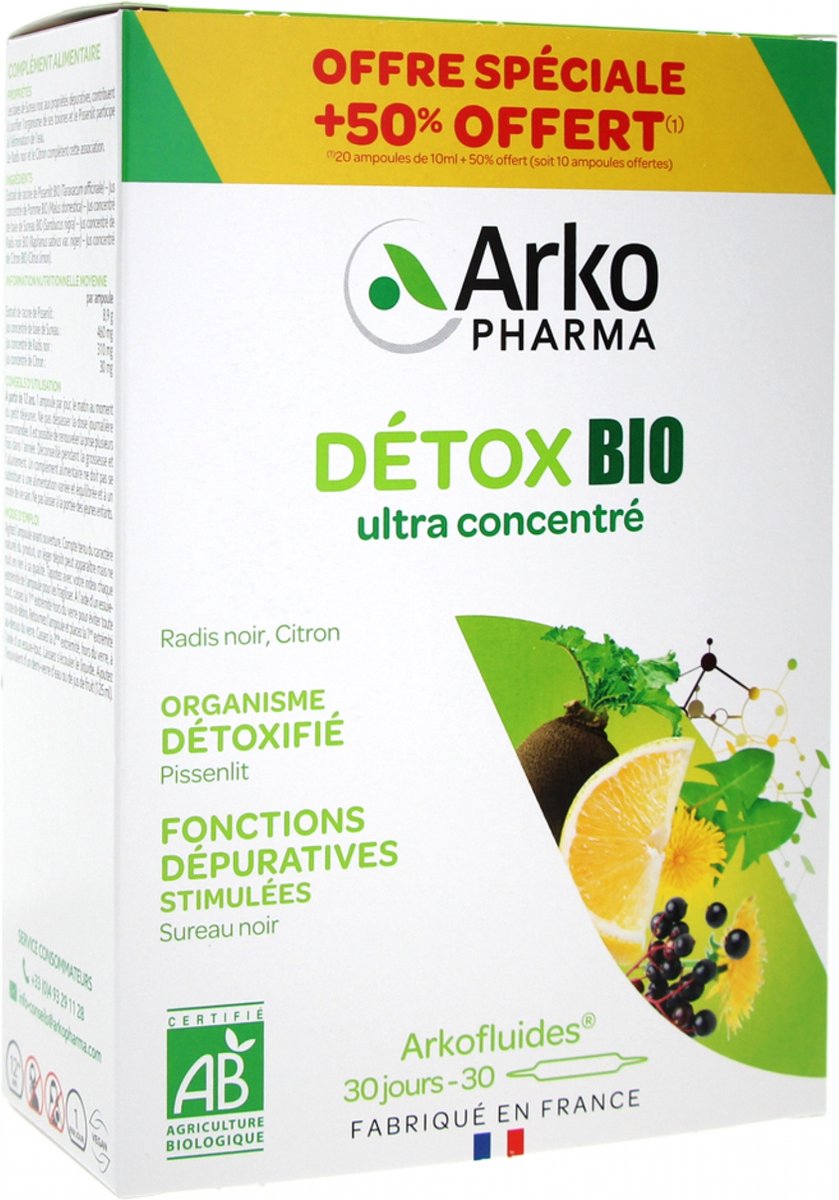 Goedkoopste Arkopharma Arkofluides Détox Bio 20 Ampullen 10 Ampullen Gratis