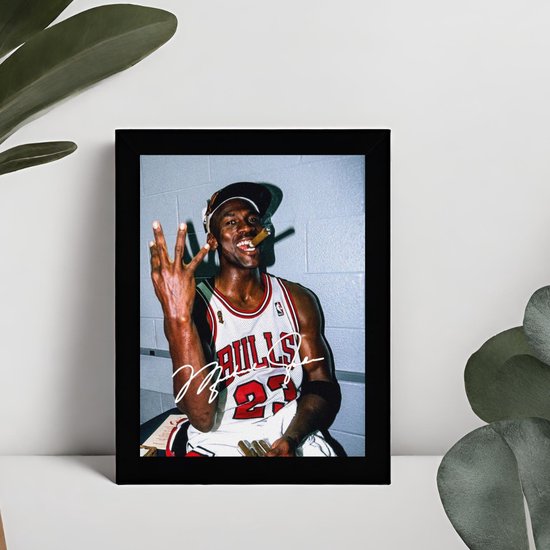 Michael Jordan Kunst - Gedrukte handtekening - 10 x 15 cm - In Klassiek Zwart Frame - Chicago Bulls - NBA - Basketbal - MVP - Champion