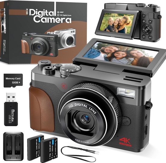 NBD K100 - Digitale Camera - 4K & 48MP - Vlogcamera voor YouTube, Draagbare...
