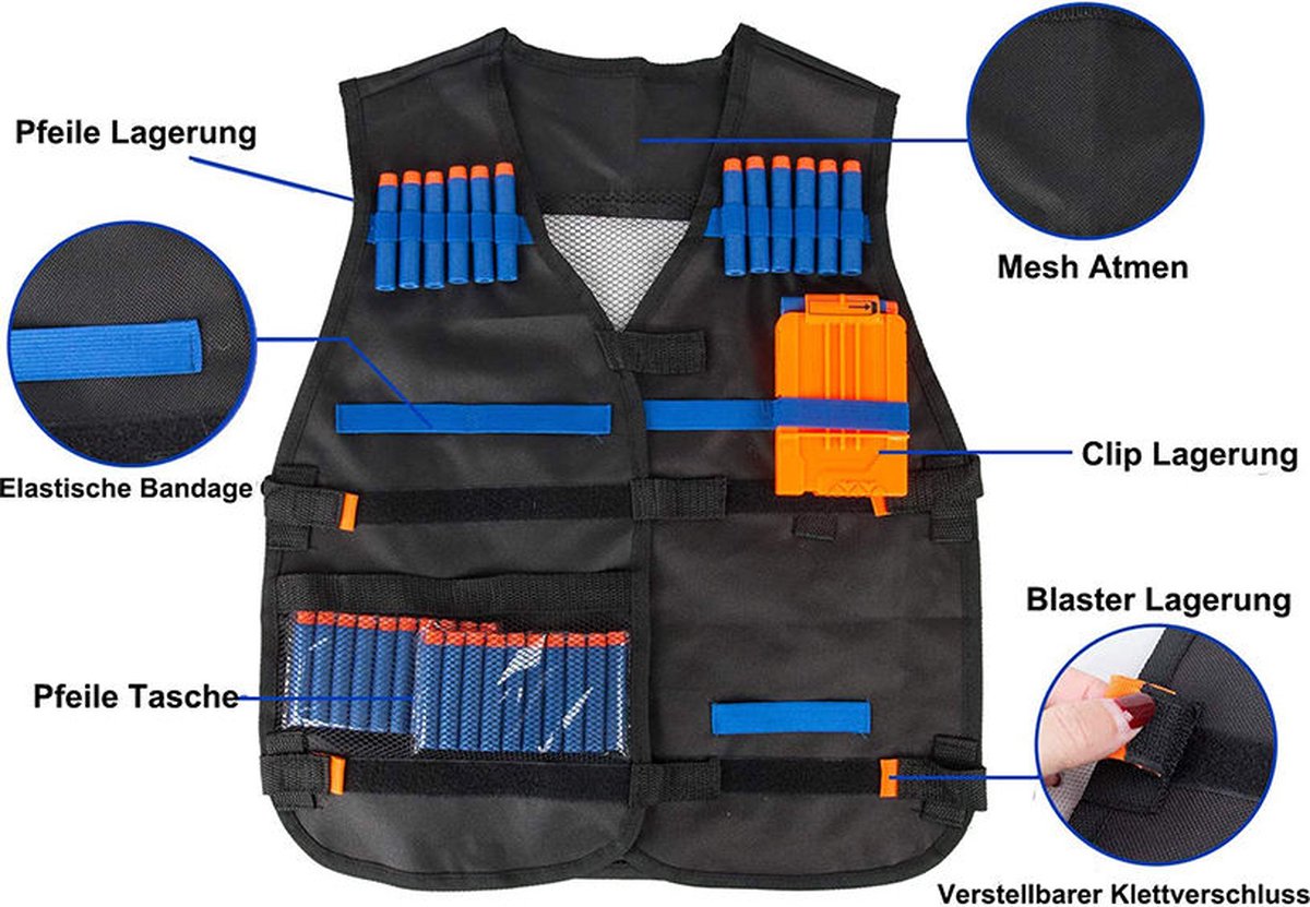 Nerf Tactical Vest Set - Veiligheid, Voorbereiding en Overwinning in één! Inclusief Veiligheidsbril, Gezichtsmasker, Pijltjesarmband, Magazijn en Extra Pijltjes - Domineer elk Nerf-gevecht! - Allways Necessary