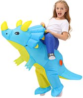 KIMU® Costume Opblaasbaar Triceratops Enfants Costume De Dinosaurus Blauw - Costume Gonflable Équitation Dino Enfant - Costume Gonflable De Carnaval De Carnaval De Mascotte