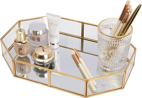 Spiegeldienblad goud vintage spiegel dienblad make-up sieraden organizer, gespiegeld metaal decoratie