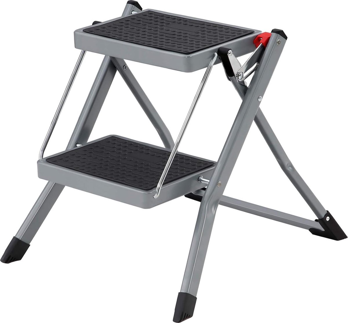 Hoppa! 2-treden ladder, vouwladder, sportbreedte 20 cm, antislip rubber, met handvat, draagvermogen 150 kg, staal, grijs en zwart