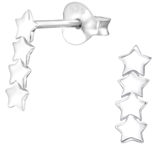 Joy|S - Zilveren ster oorbellen - 3.5 x 10 mm -  4 sterren oorknoppen