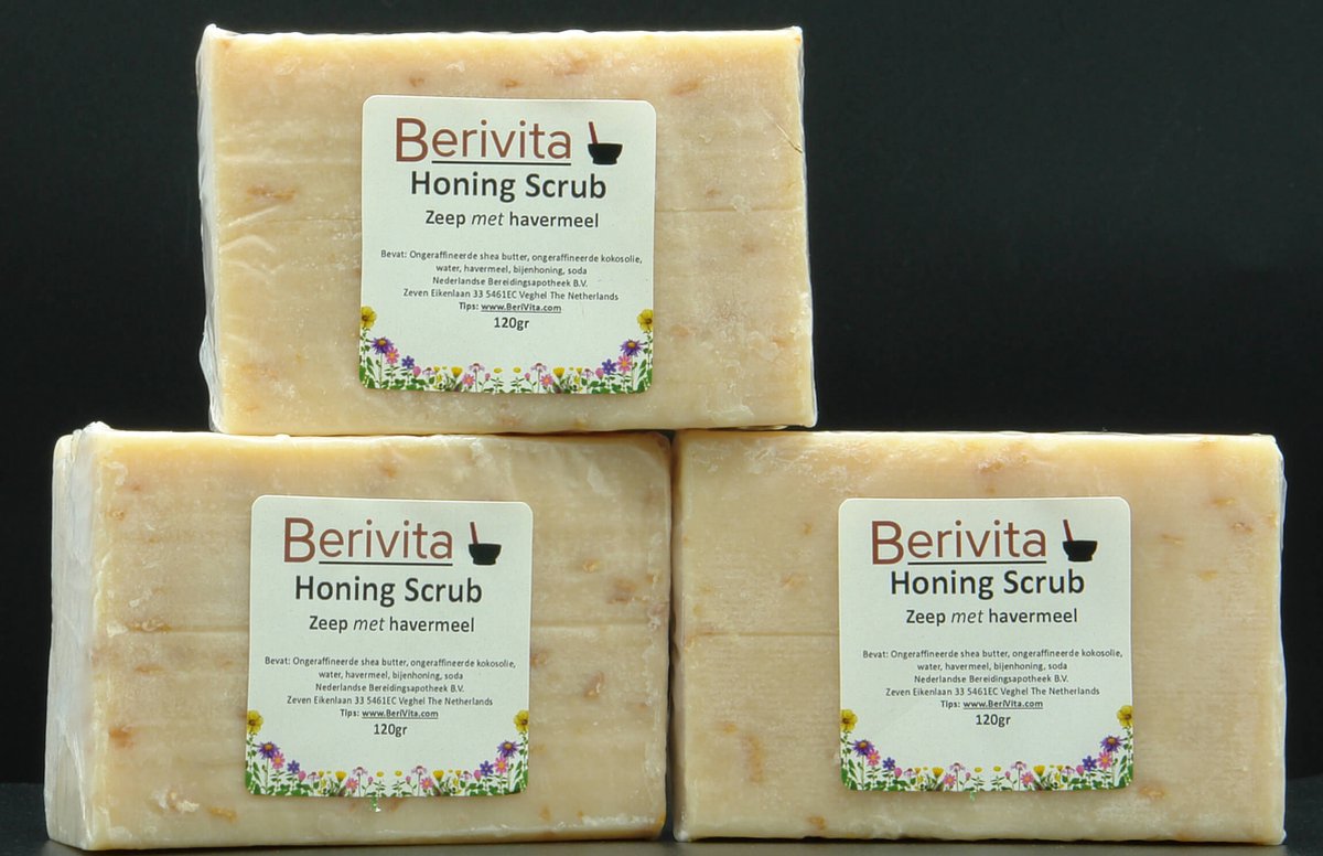 Goedkoopste Honing Scrubzeep 3x120gr met Haver - Natuurlijke Scrub Zeep met Shea Butter, Honing en Havermout