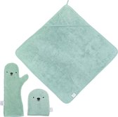 Nifty - Baby Shower Glove met Normale Badcape en Washandje - Baby Washandje - Lange washand - Badcape 100x100 - Washandje Baby - Biologisch Katoen – Groen