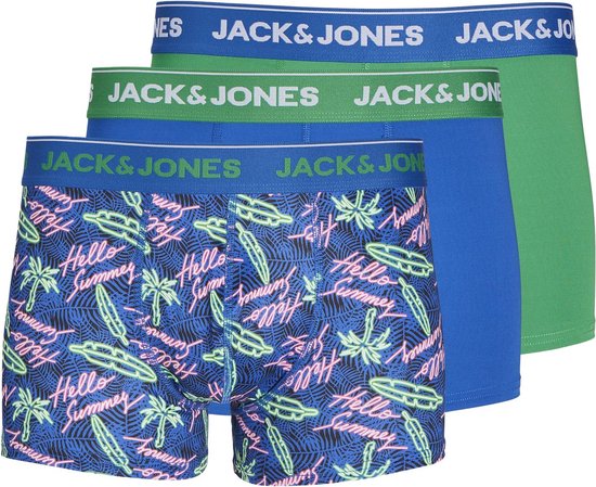 JACK & JONES Jacneon microfiber trunks (3-pack) - heren boxers normale lengte - blauw - groen - Maat: S