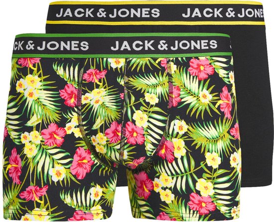 JACK & JONES Jacpink flower trunks (2-pack) - heren boxers normale lengte - groen - zwart - Maat: M